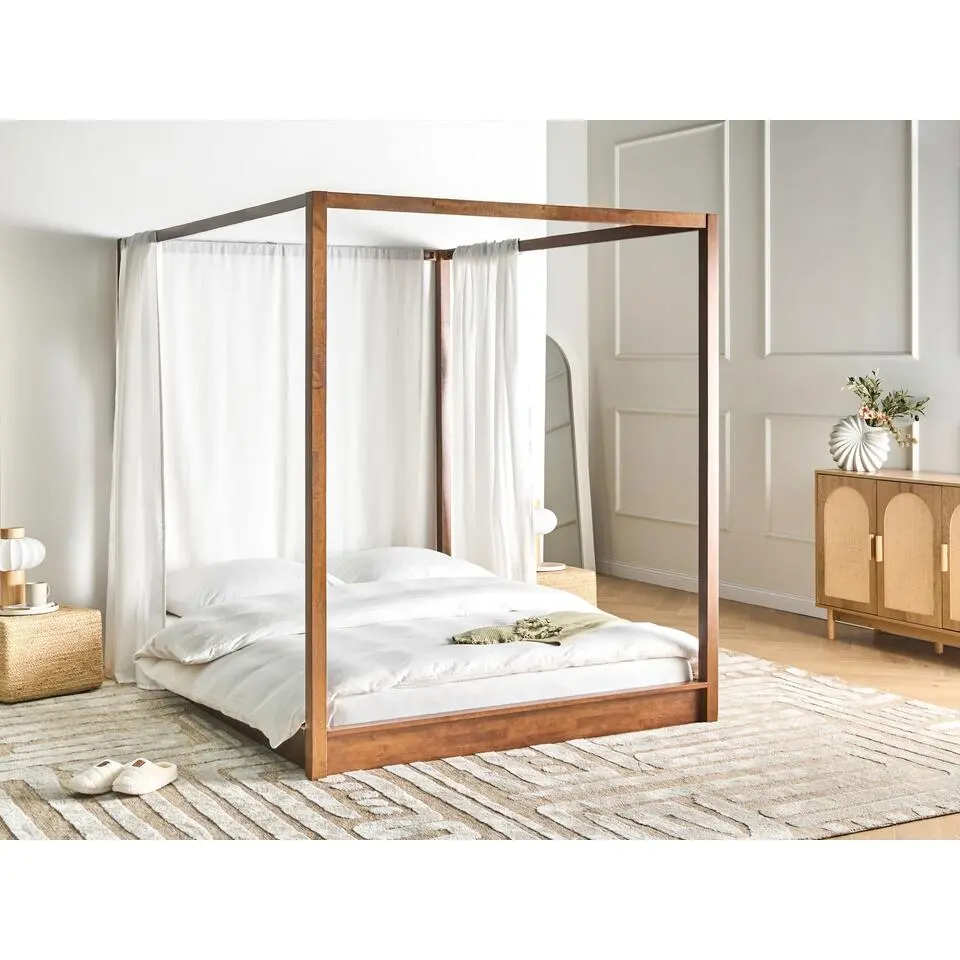 HERLIERE - Hemelbed - Donkerbruin - 160 x 200 cm - Rubberhout