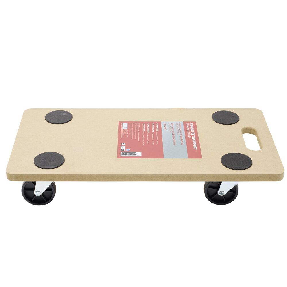 Chariot de transport à roulettes plateau roulant en bois 58x29xH11cm