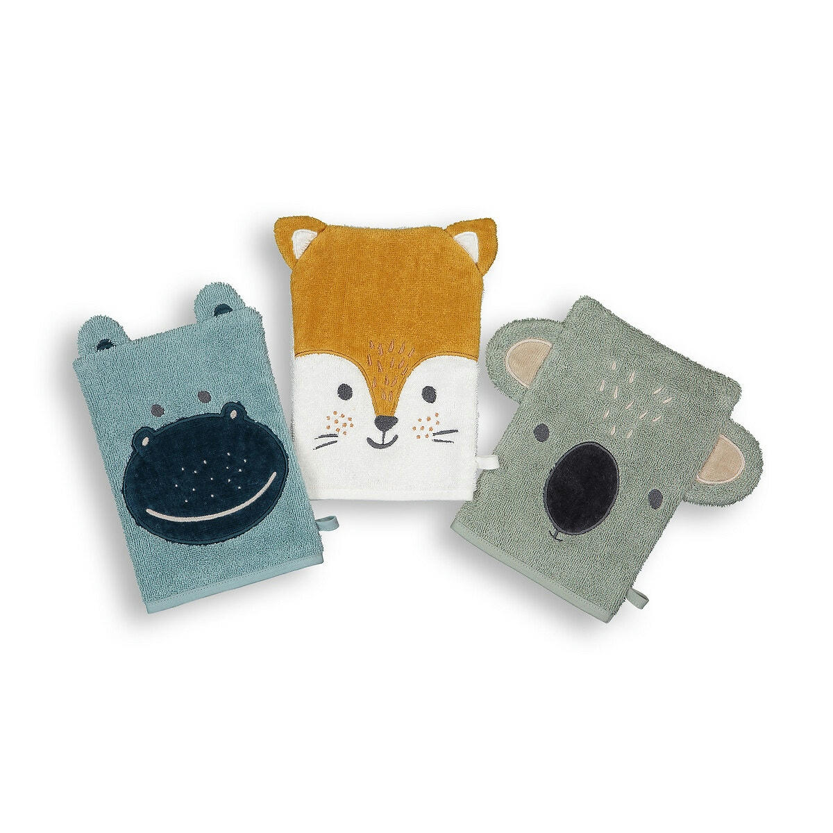 Lot de 3 gants de toilette coton biologique, Anima