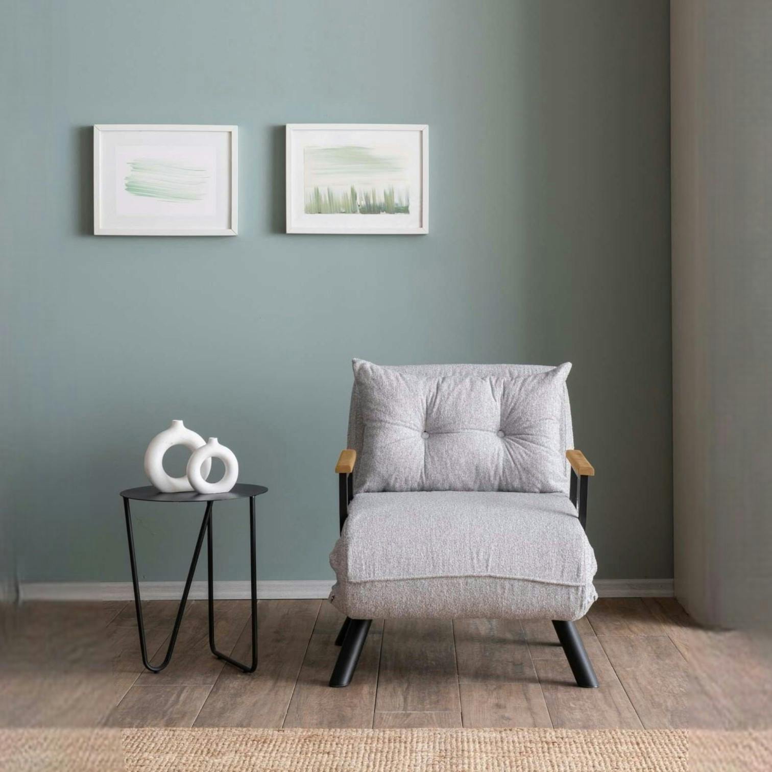 Fauteuil convertible gris clair bouclette 1 place 175 cm MODI
