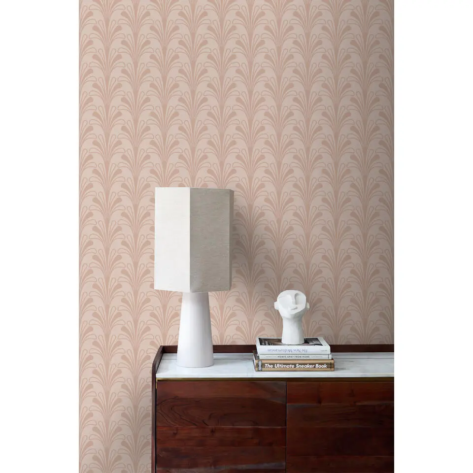 Origin Wallcoverings behang art deco motief terracotta roze - 50 x 900 cm