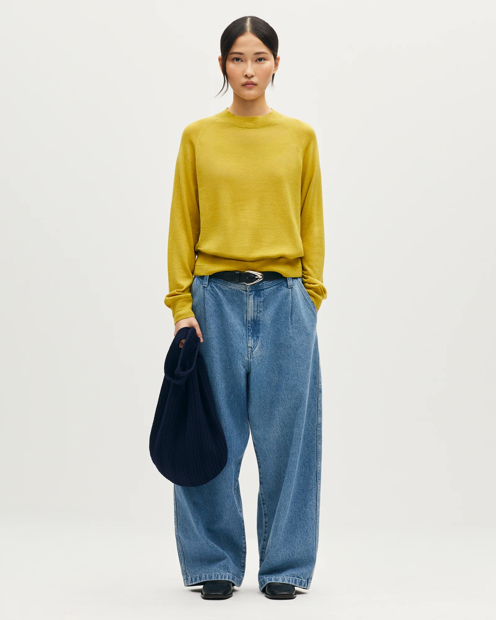 Pull col rond en laine mérinos et soie