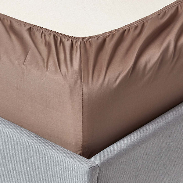 Drap-housse marron 100% coton bio 400 fils 140 x 190 cm - HOMESCAPES