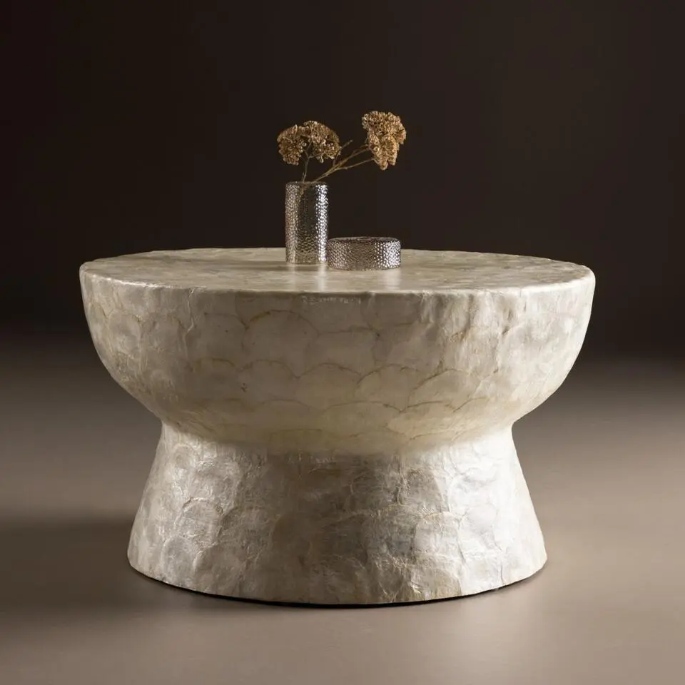 Salontafel Rond - Beige Steen - 70x70x40cm - Sand&ouml;n