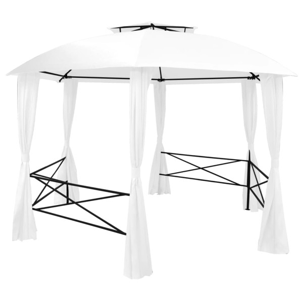 Altana Ogrodowa z Zasłonami Pergola Namiot Ogrodowy Biała 360x312x265 cm
