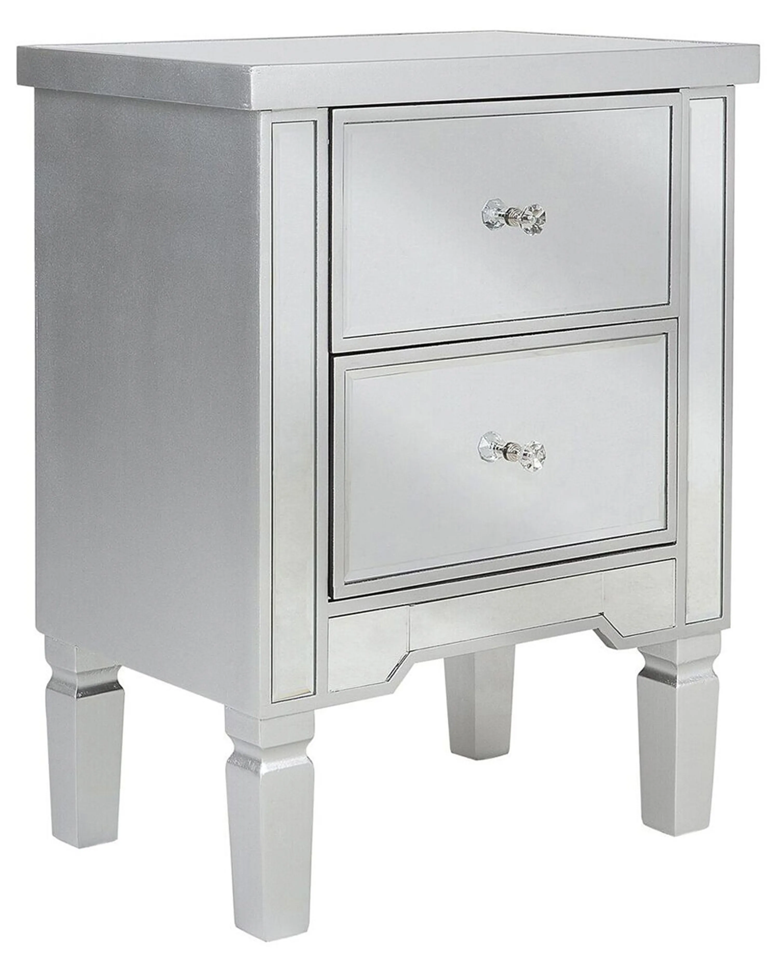 2 Drawer Bedside Table TIGY Glass Mirrored Silver