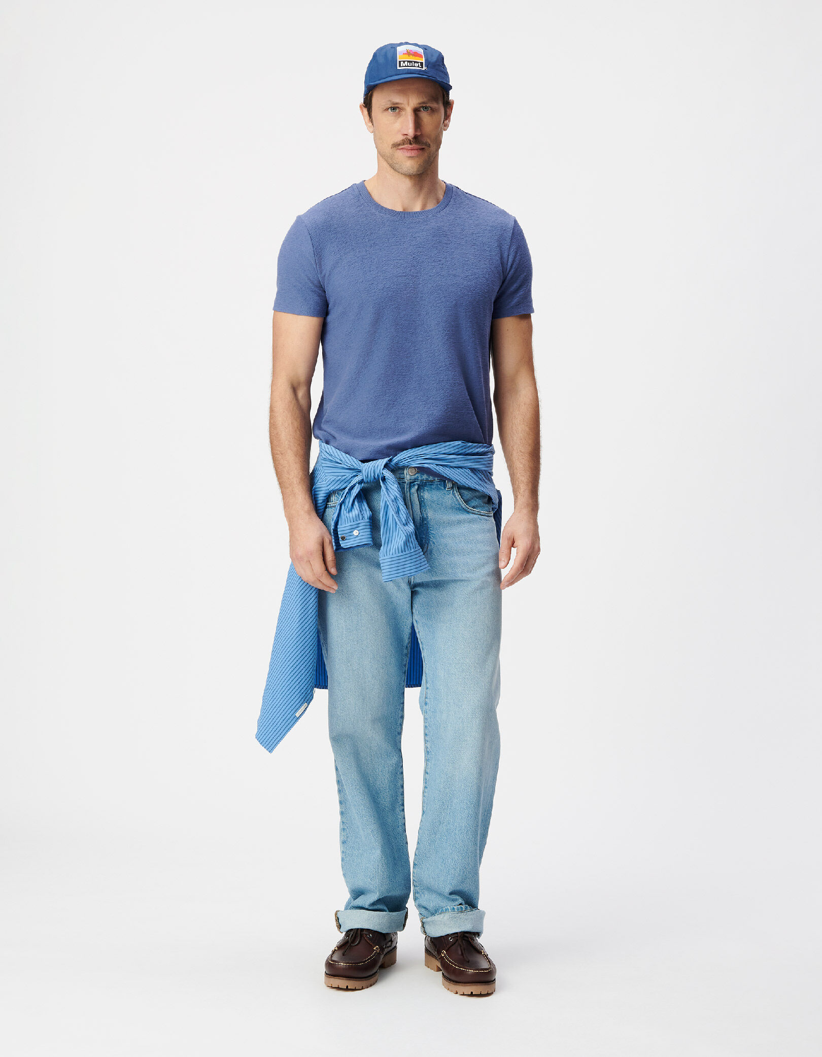 T-shirt col rond bleu maille relief Homme