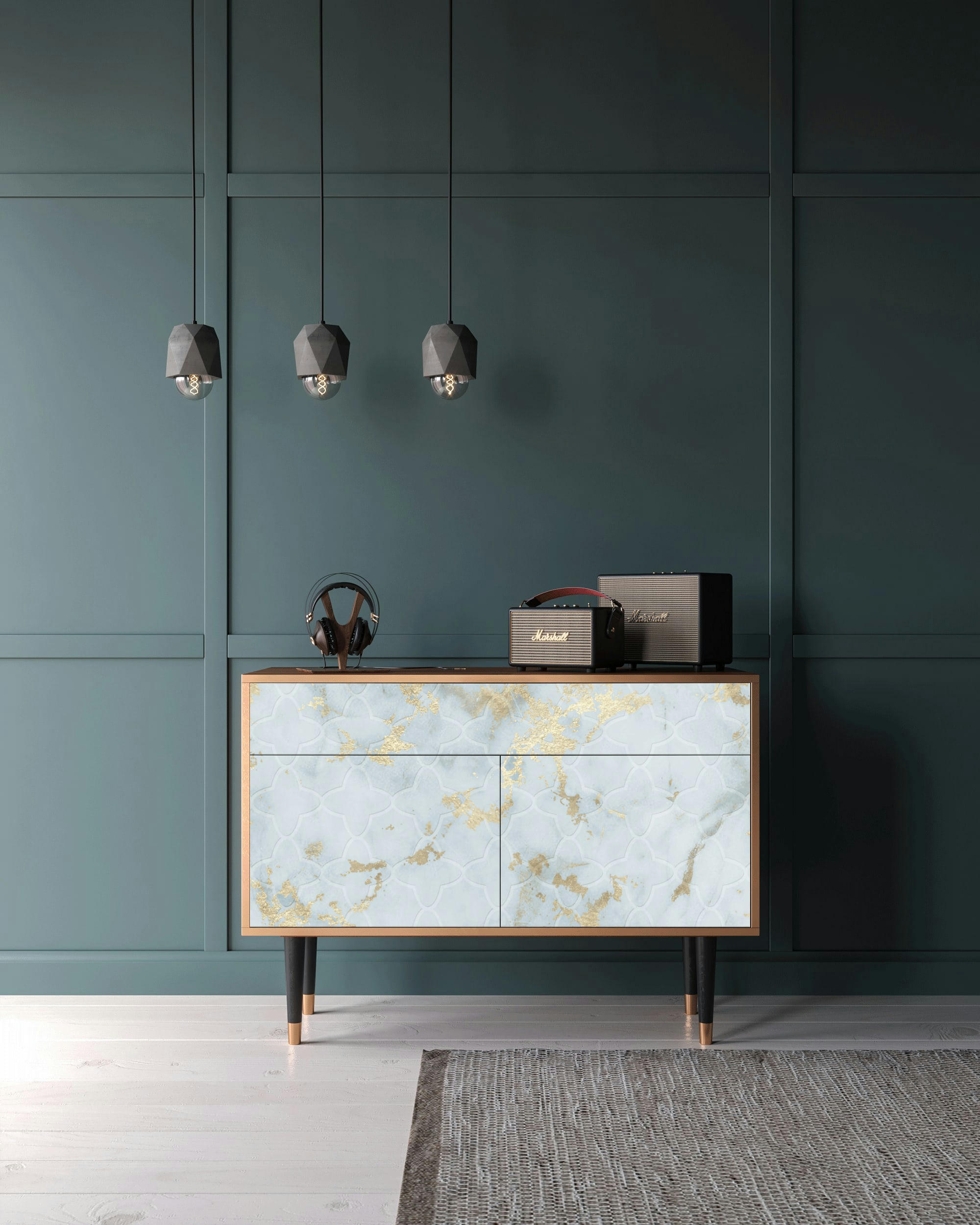 GOLDEN WAVES - Buffet  blanc clair 2 tiroirs et 2 portes L 115 cm