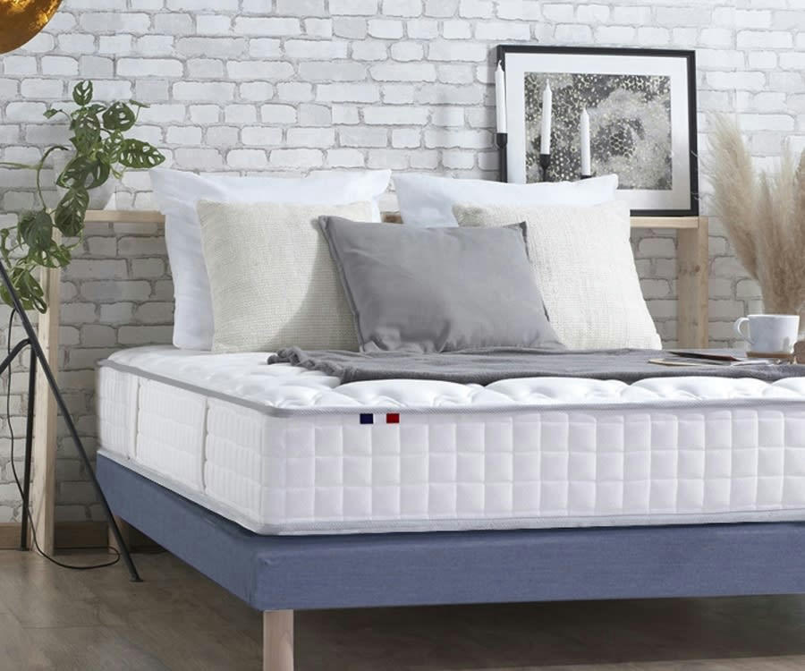 ENSEMBLE ODYSSEE - Ensemble matelas ressort mémoire forme sommier bleu 140x190