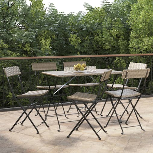 NNEVL Folding Bistro Chairs 6 pcs Grey Poly Rattan and Steel