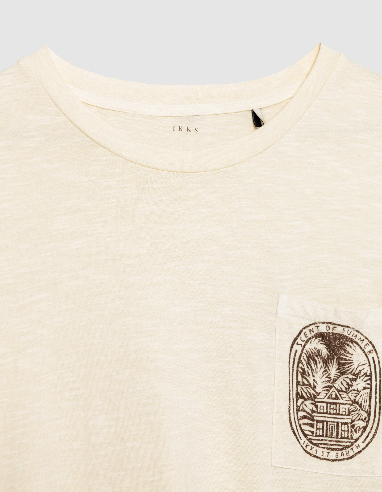 T-shirt col rond beige coton bio poche visuel Homme