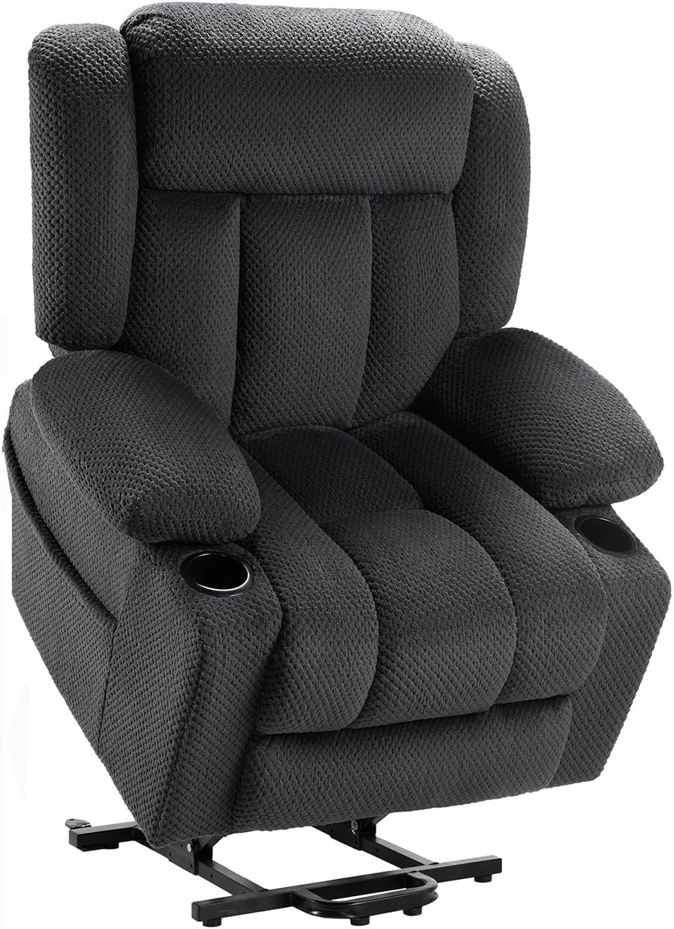 Dual-Motor Power Lift Chair Recliner for Elderly, Plush Fabric Lay Flat Large Lift Recliner with Extended Footrest, Massage and Heat, USB-A & Type C, Cup Holder, Side Pocket, Grey