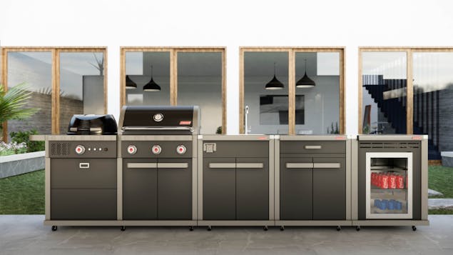 Coleman Revolution&trade; Dual Fuel Kitchen with Two Cupboards and Fridge Modules - Black Gloss