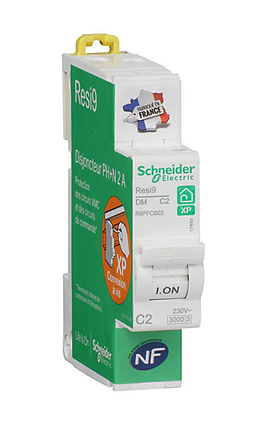 Disjoncteur peignable courbe C phase   neutre 2A Schneider Electric Resi9 XP