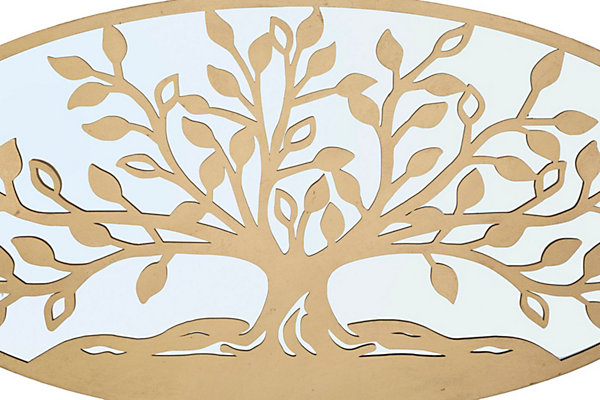 Panneau décoratif 3D en métal doré et miroir arbre cm 120x2x60