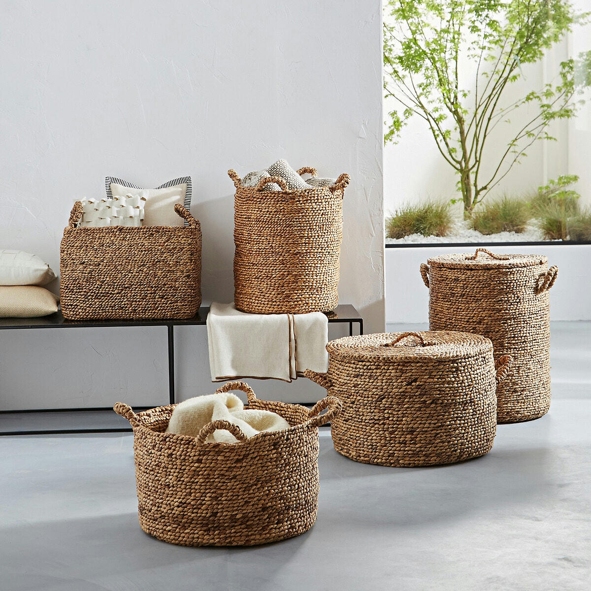Panier rond jacinthe d'eau H36,5 cm, Lian