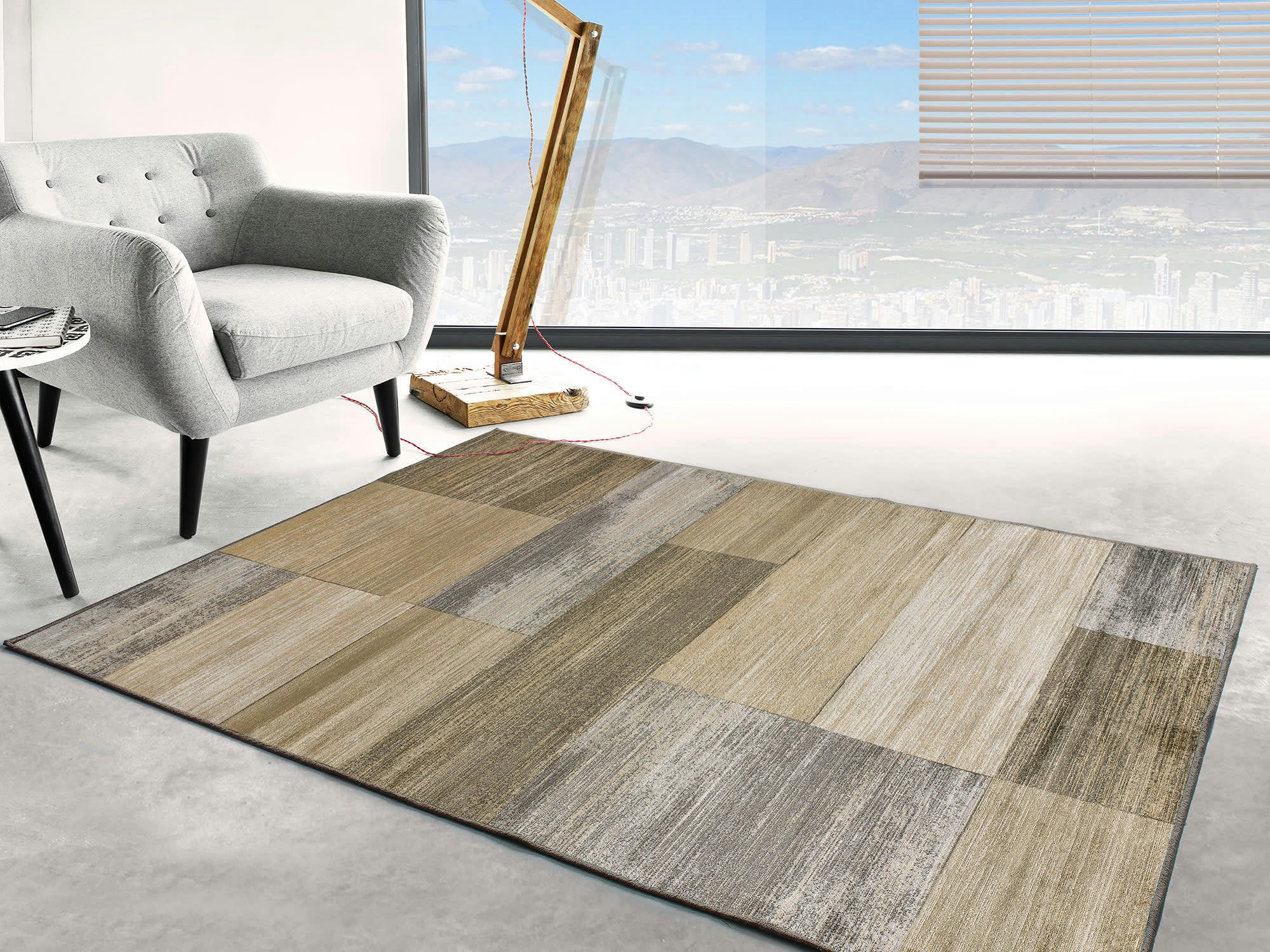 MARTINA - Tapis géométrique en viscose beige, 70X110 cm