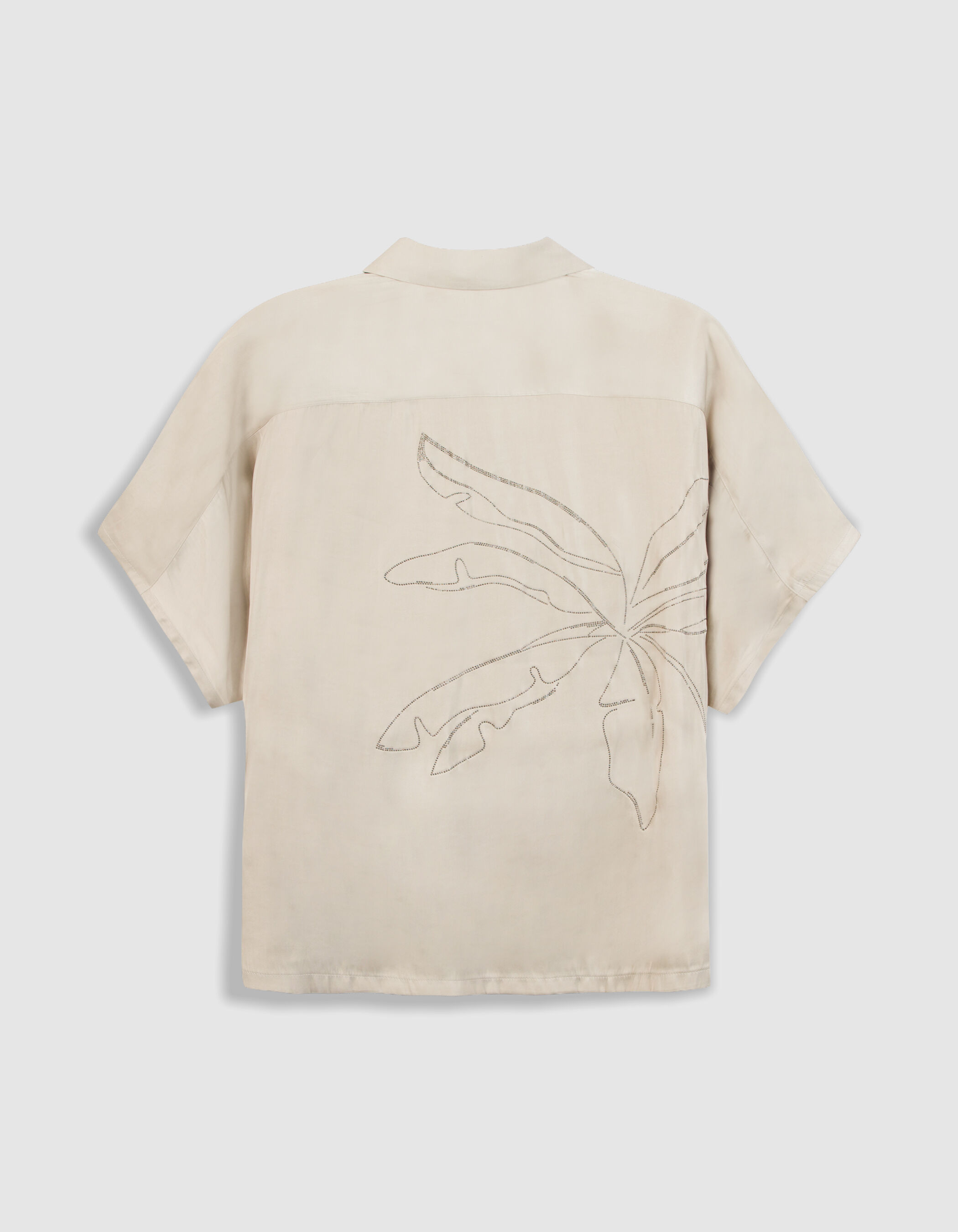 Chemise beige satinée motif palmier clouté dos Femme