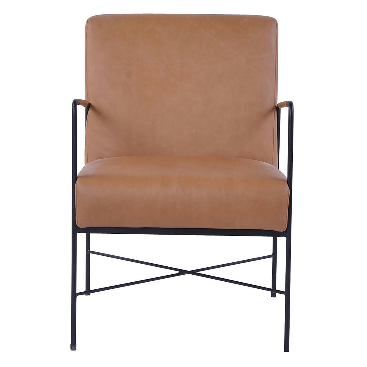 LUIS - Fauteuil cuir marron pieds métal Luis