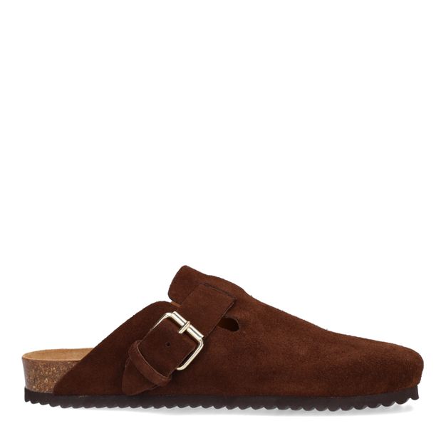 Bruine suède clogs met gesp