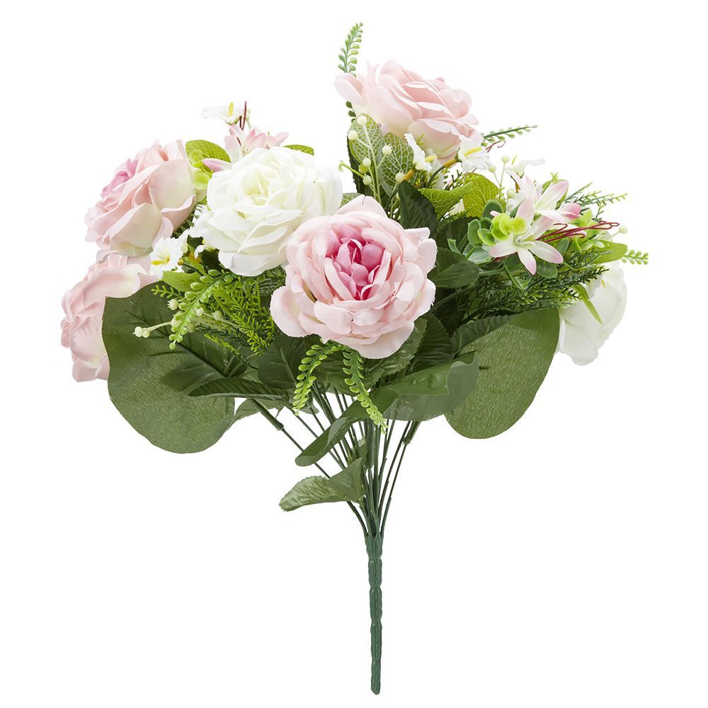 Piquet pivoine H38 cm rose - Fleur artificielle 18 têtes