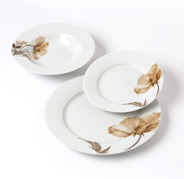 LEA BEIGE Komplet obiadowy 18 elementów 21,8cm/19,2/27cm talerz zupa 220ml