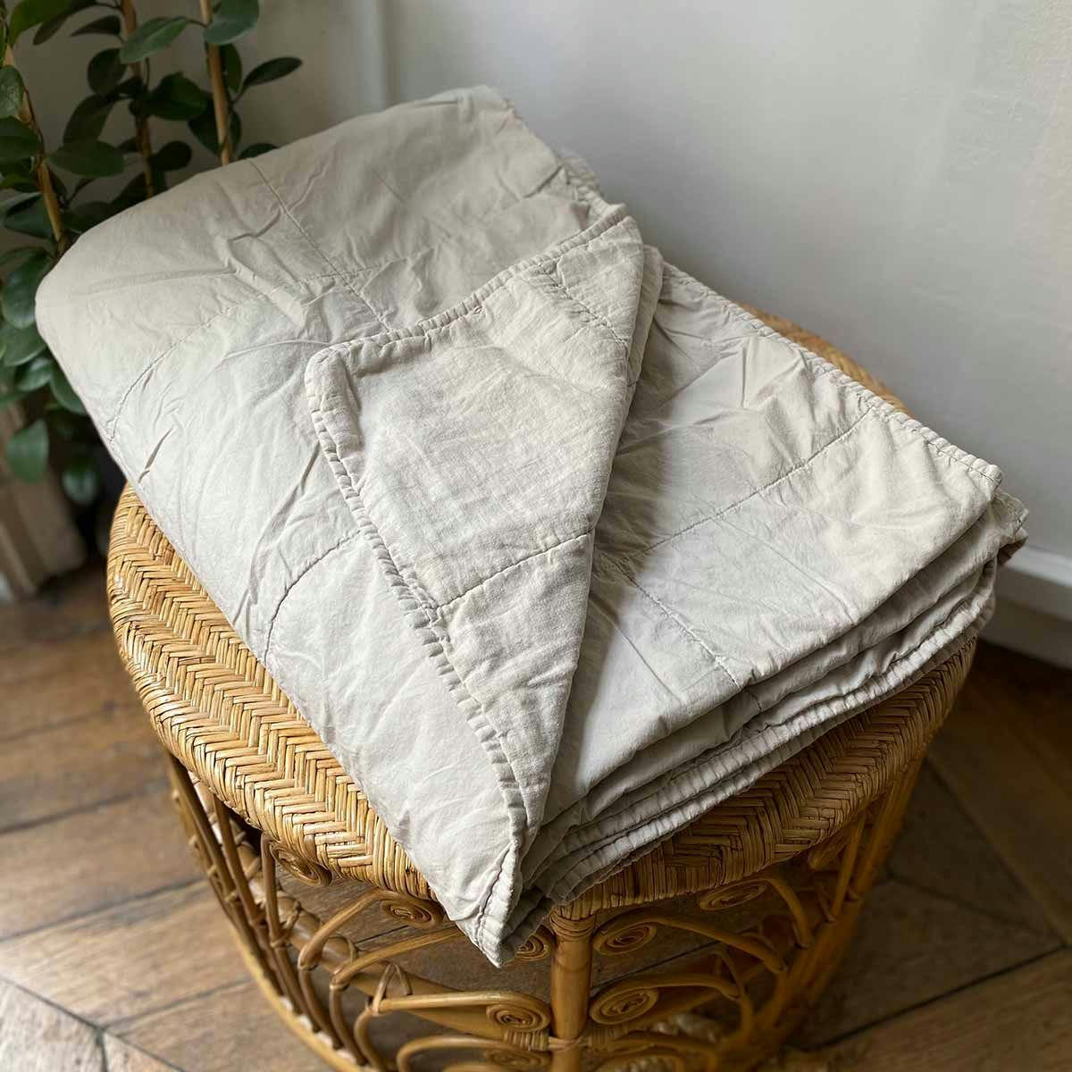 - Couvre-lit en lin lavé sable doublure en percale de coton lavé Oslo