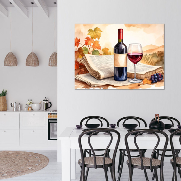 Obraz do kuchni restauracji, Butelka czerwonego wina 30x20