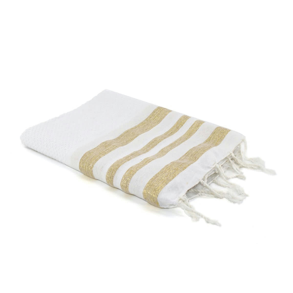 HAMPTONS - Fouta lurex coton  100x200 blanc / or