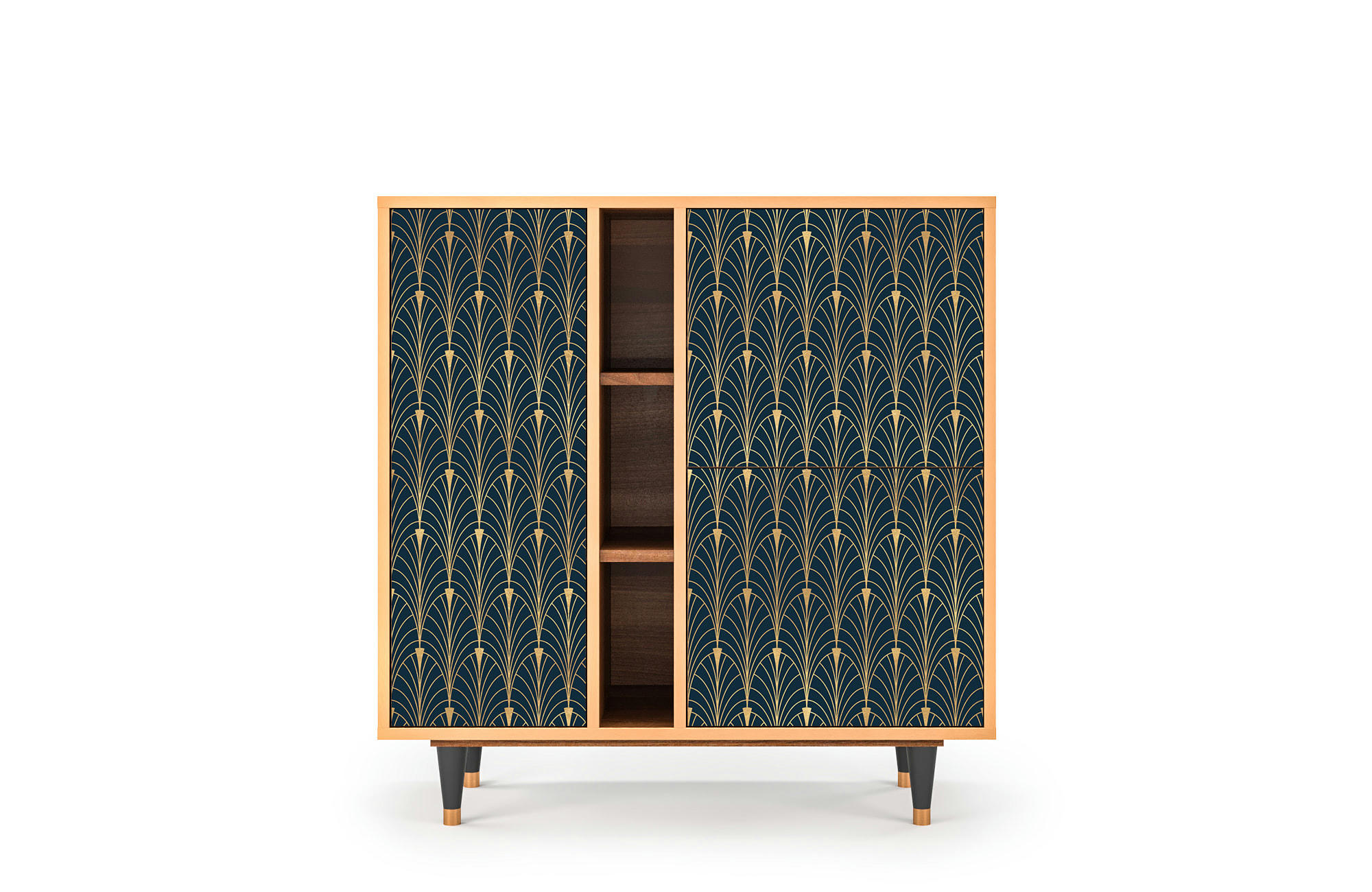 FLOWER OF THE NILE - Buffet  bleu et jaune 3 portes L 94 cm