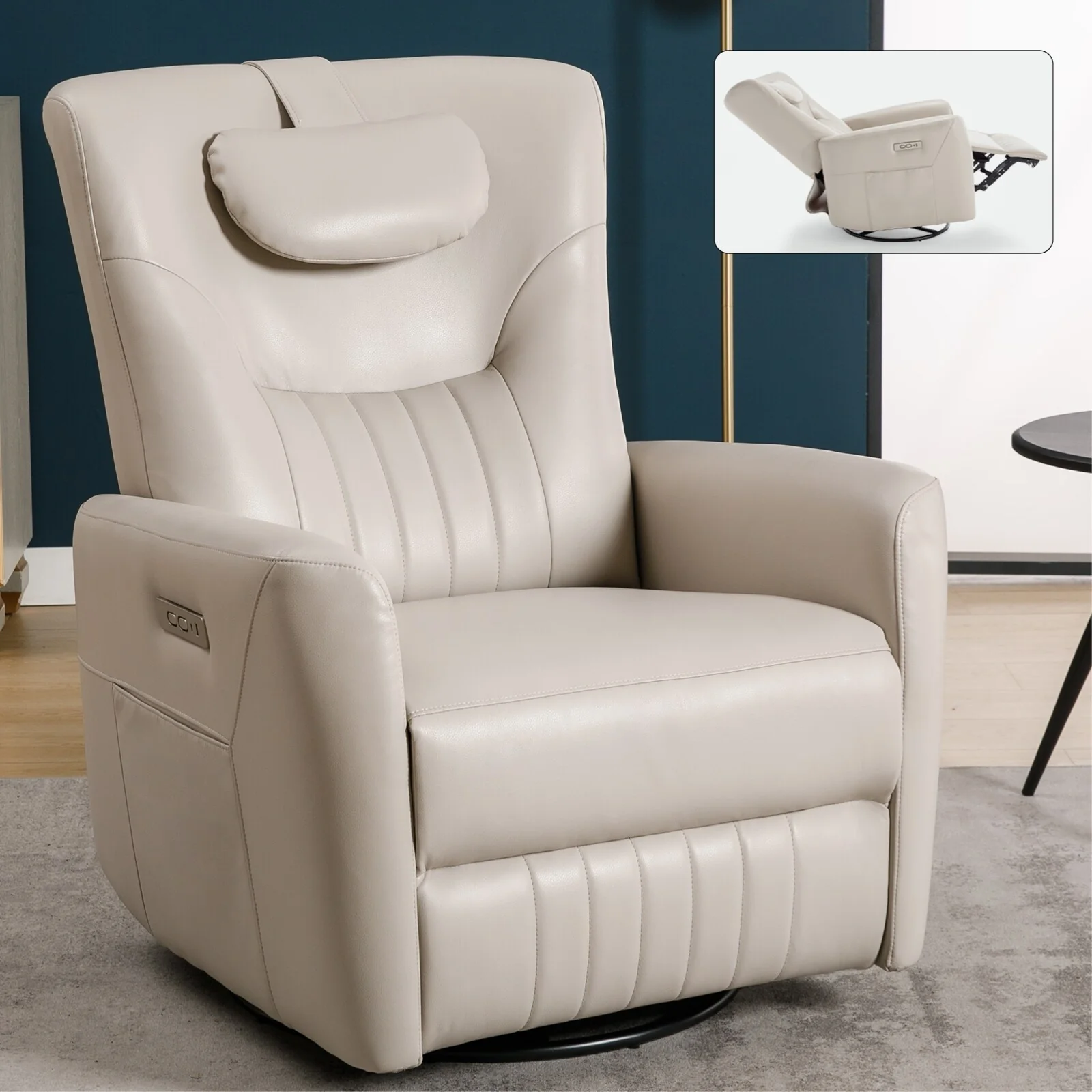 Electric Swivel Recliner with 270° Rotation, Rocking Function, Lumbar & Neck Support, and USB/Type-C Charging Ports