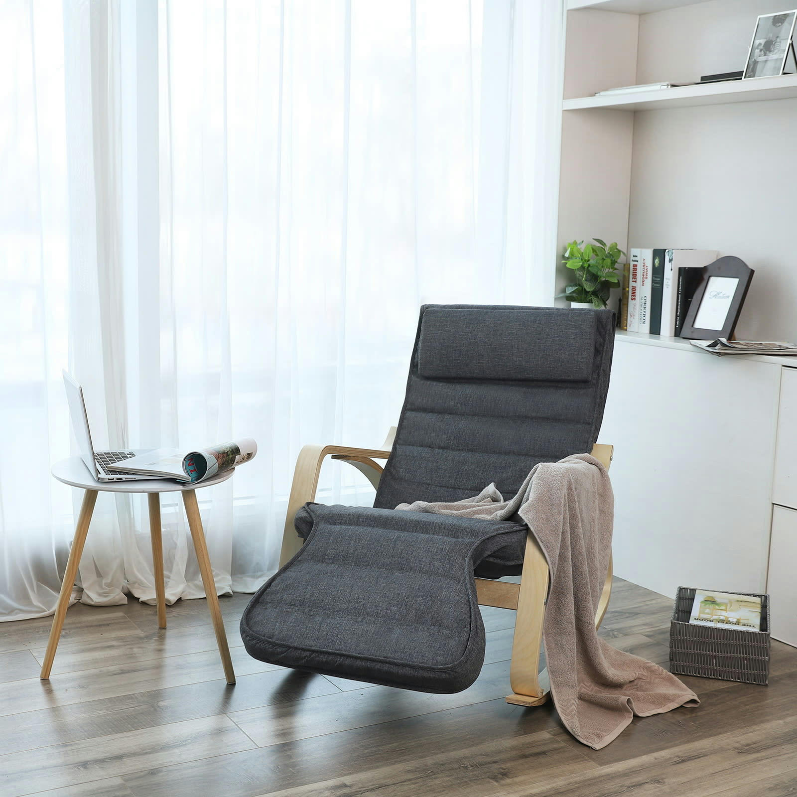 - Fauteuil à bascule moderne tissu bois gris foncé