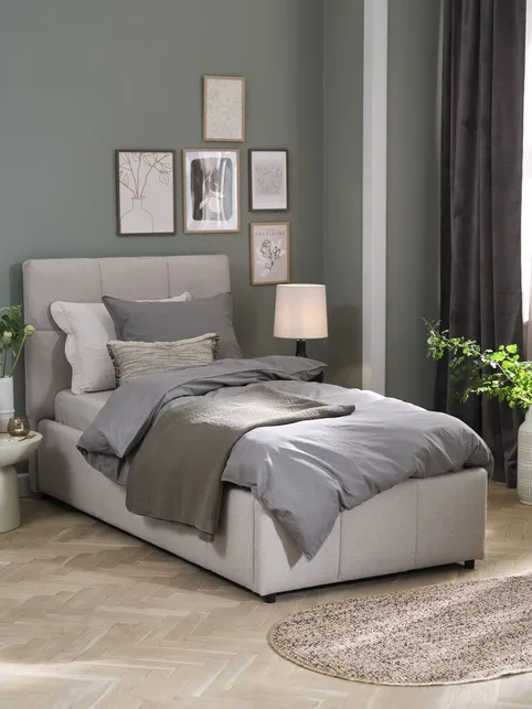Sengeramme VEMMELEV m. opbevaring 90x200 beige stof