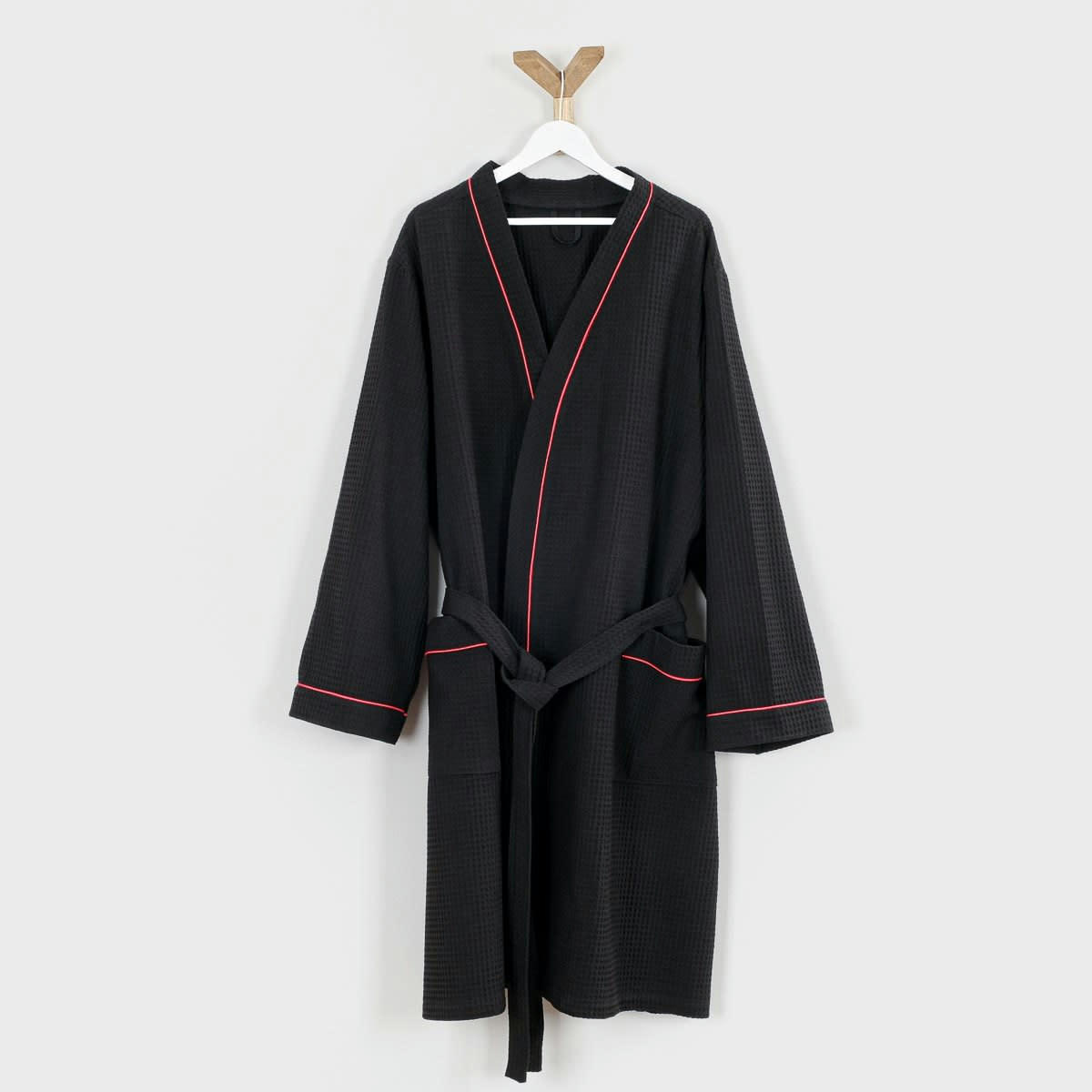 - Peignoir nid d'abeille en coton noir 4xl