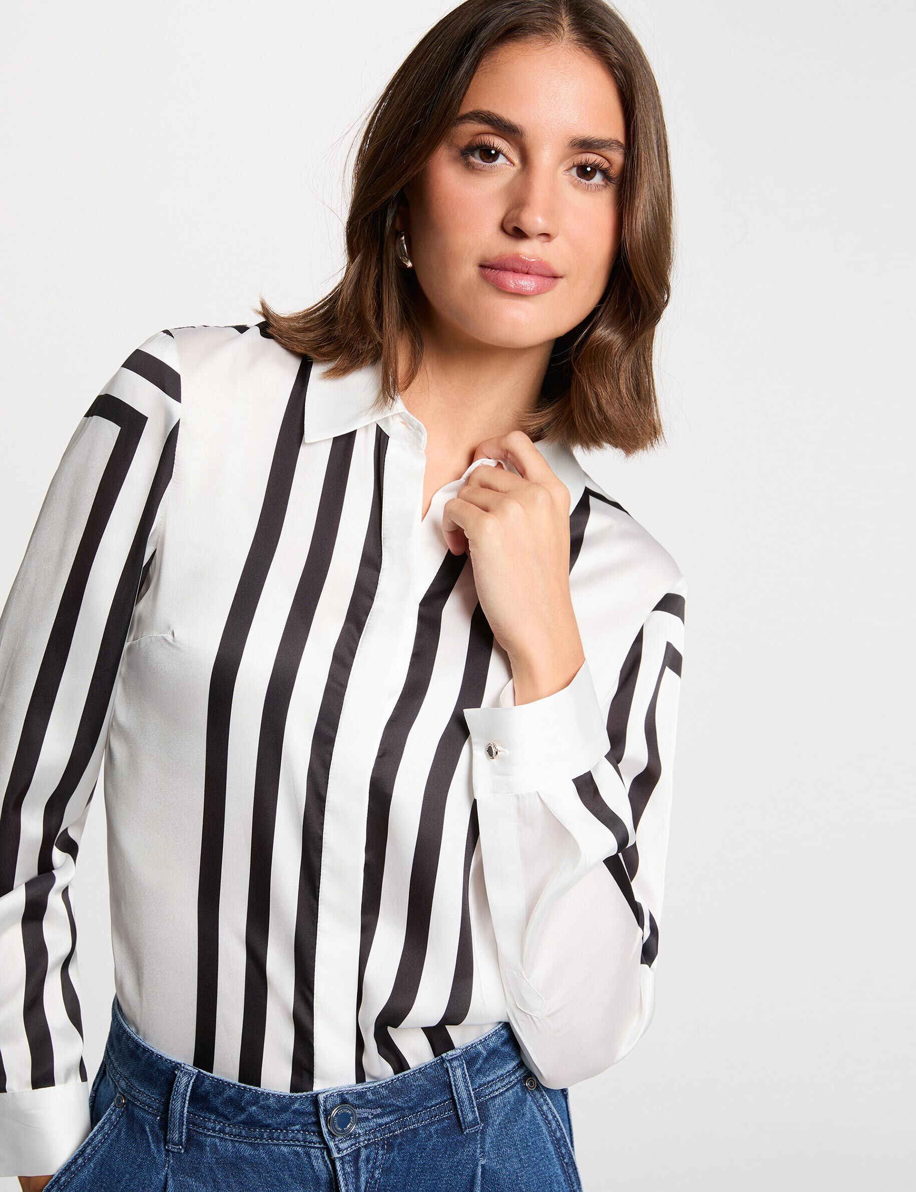 Striped Long-Sleeved Shirt White Women