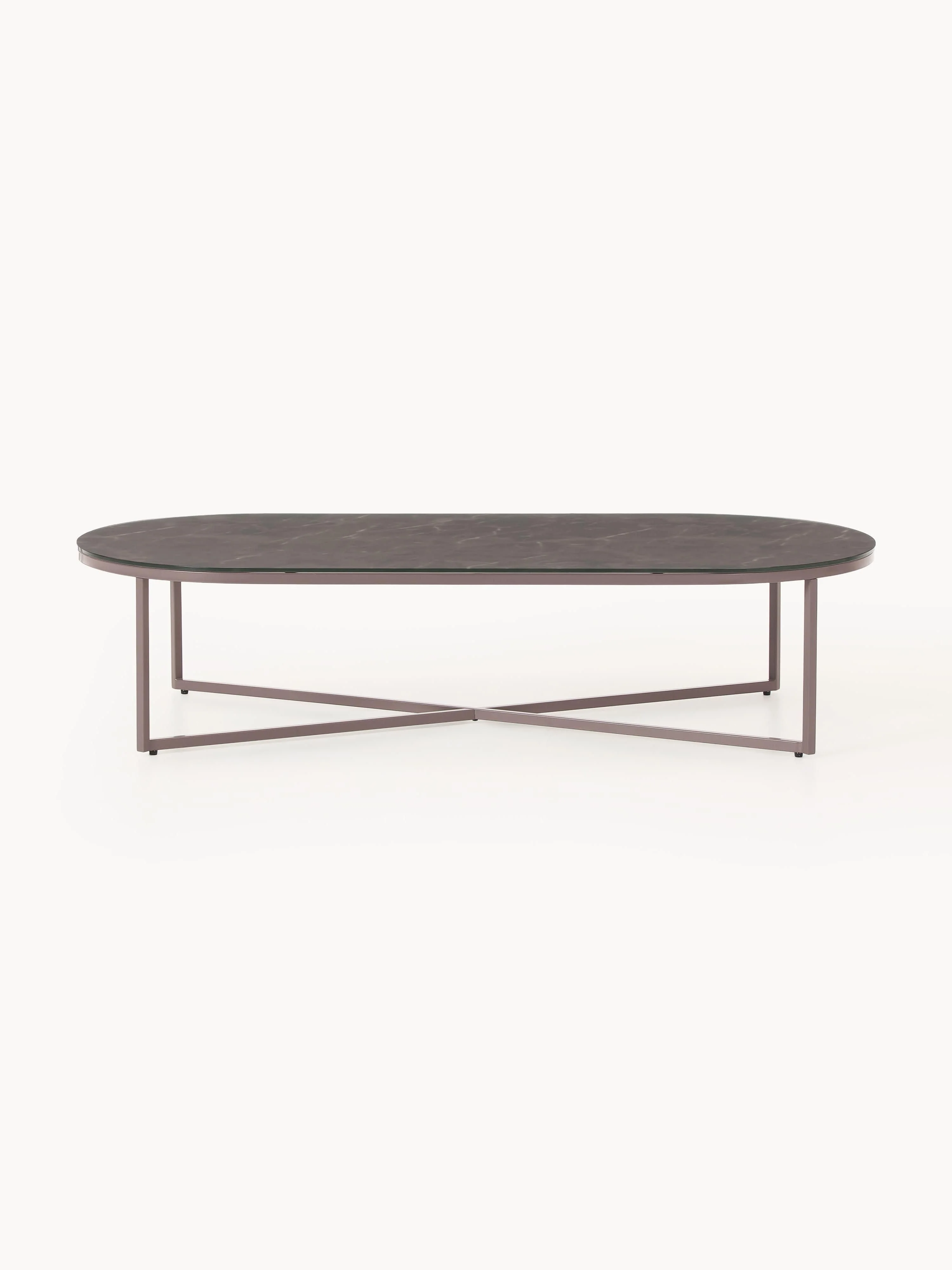 Ovaler Couchtisch Antigua mit Glasplatte in Marmor-Optik