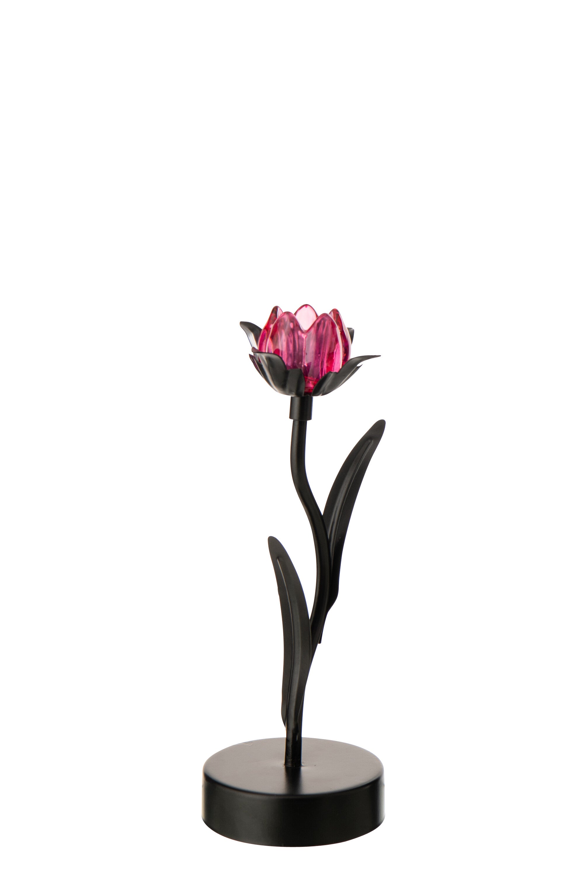 J-Line lamp Bloem - ijzer - zwart/roze - small - LED lichtjes