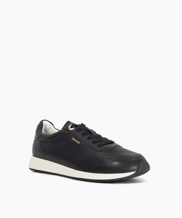 Ettah Black - Black Leather Lace-Up Trainers