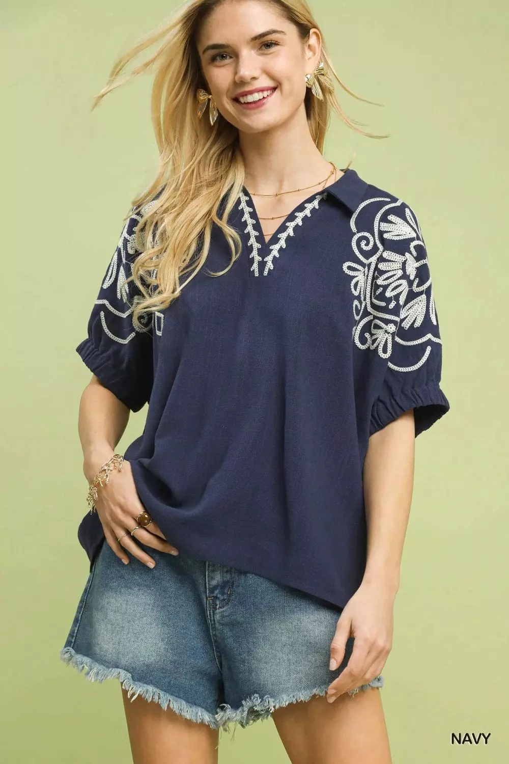 Floral Embroidered Sleeve Blouse