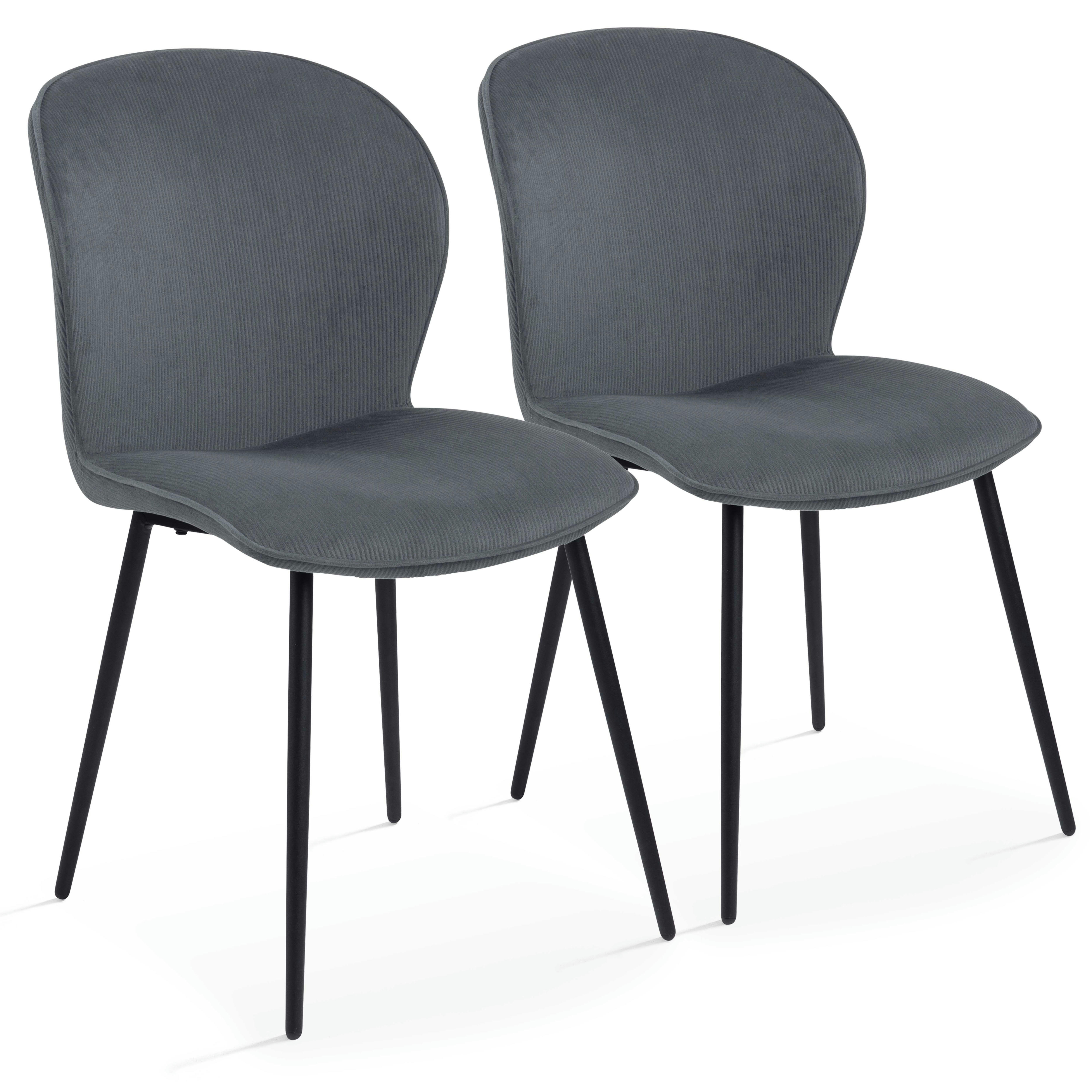 SELINA - Lot de 2 chaises en velours côtelé gris