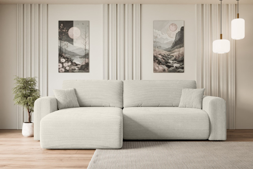 Narożnik z funkcją spania i pojemnikiem ORRO-L - 272x145x83cm Kremowy