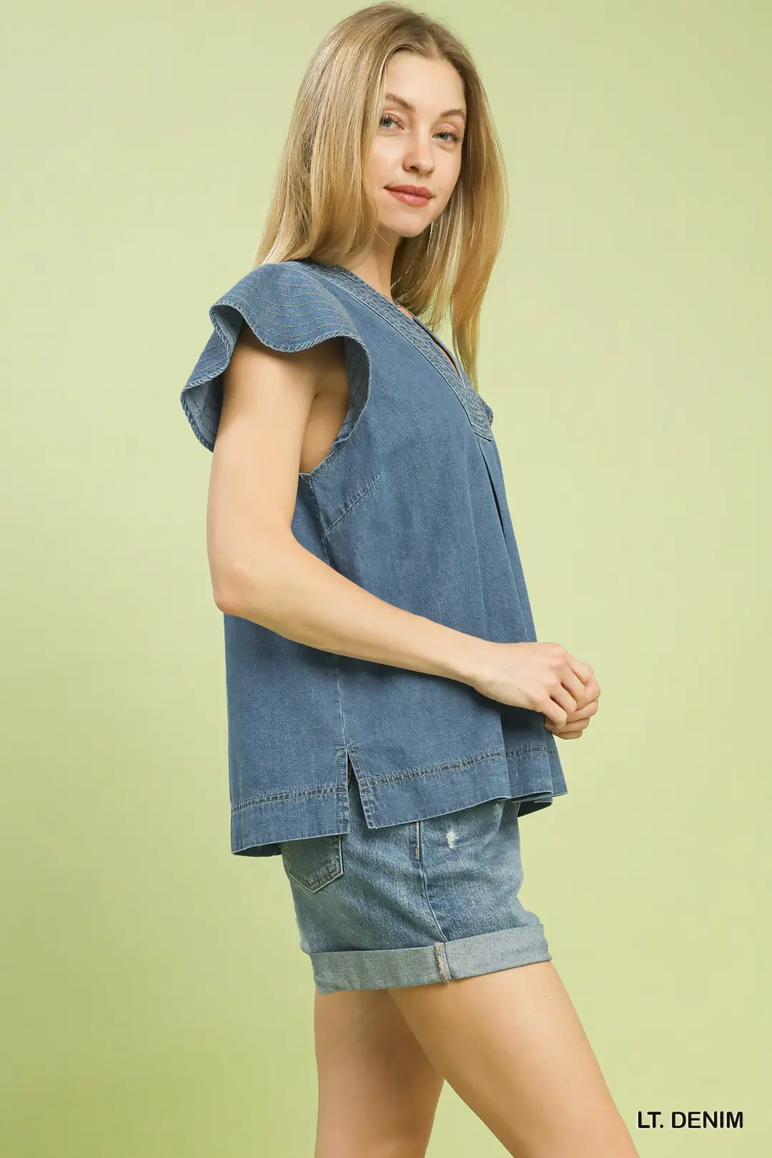 Cap Sleeve Denim Top
