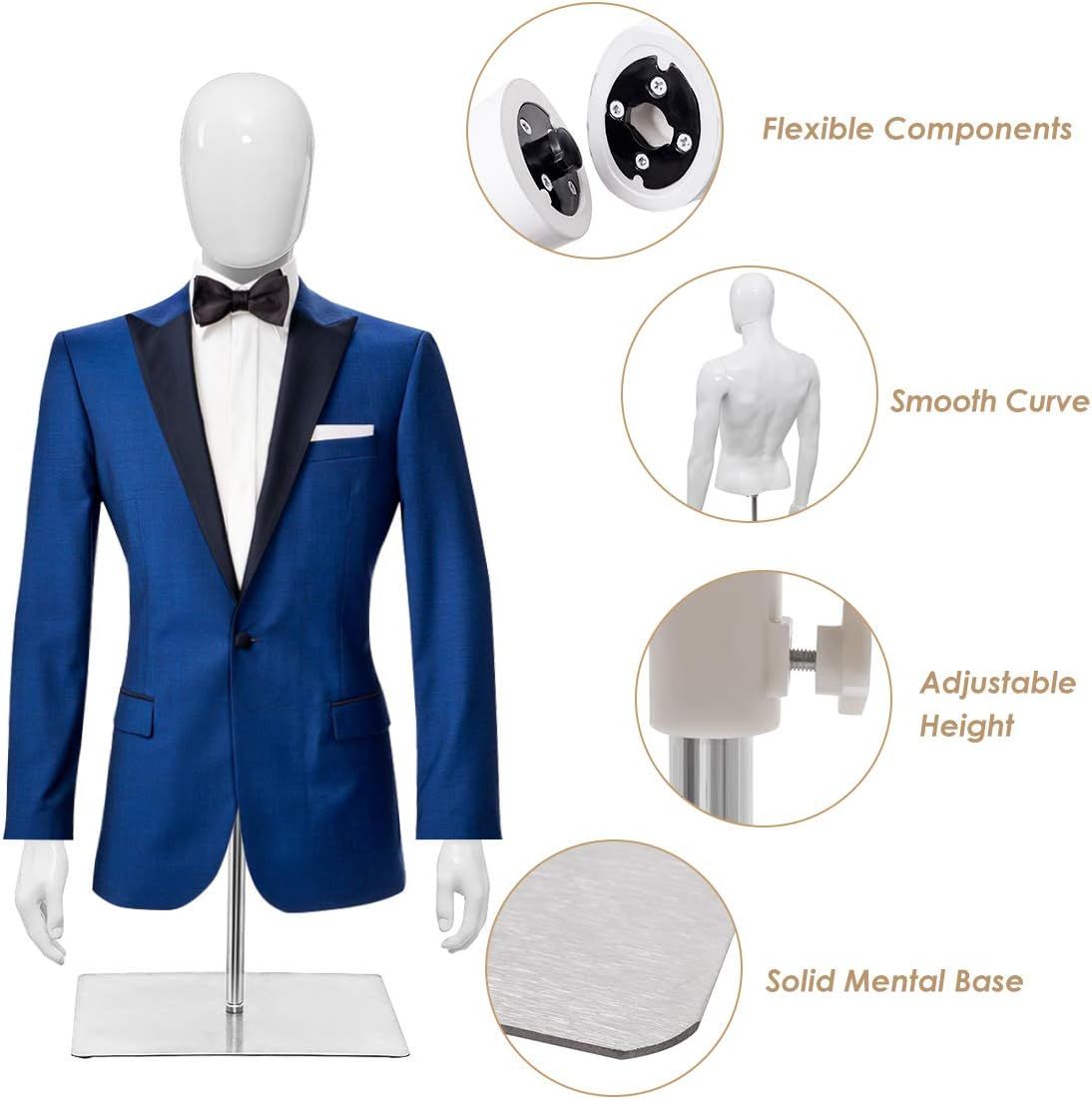 Costway Male Mannequin Half Body Manikin Adjustable Height Man Model w/ 360 Rotatable Arms &Head Torso Mannequin Body Display (123cm Male)