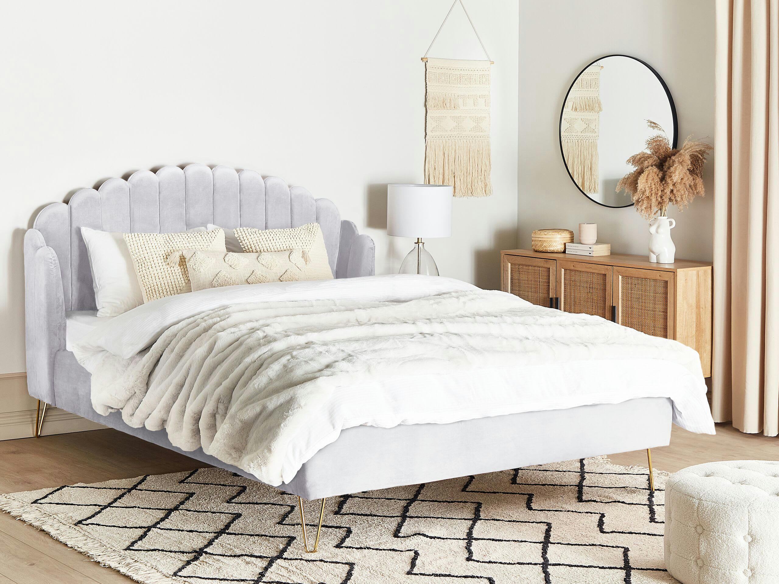 AMBILLOU - Lit double en tissu gris 180x200