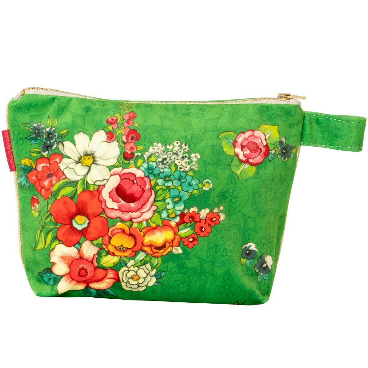 - Pochette en velours imprimé fleuri vert 19x28cm