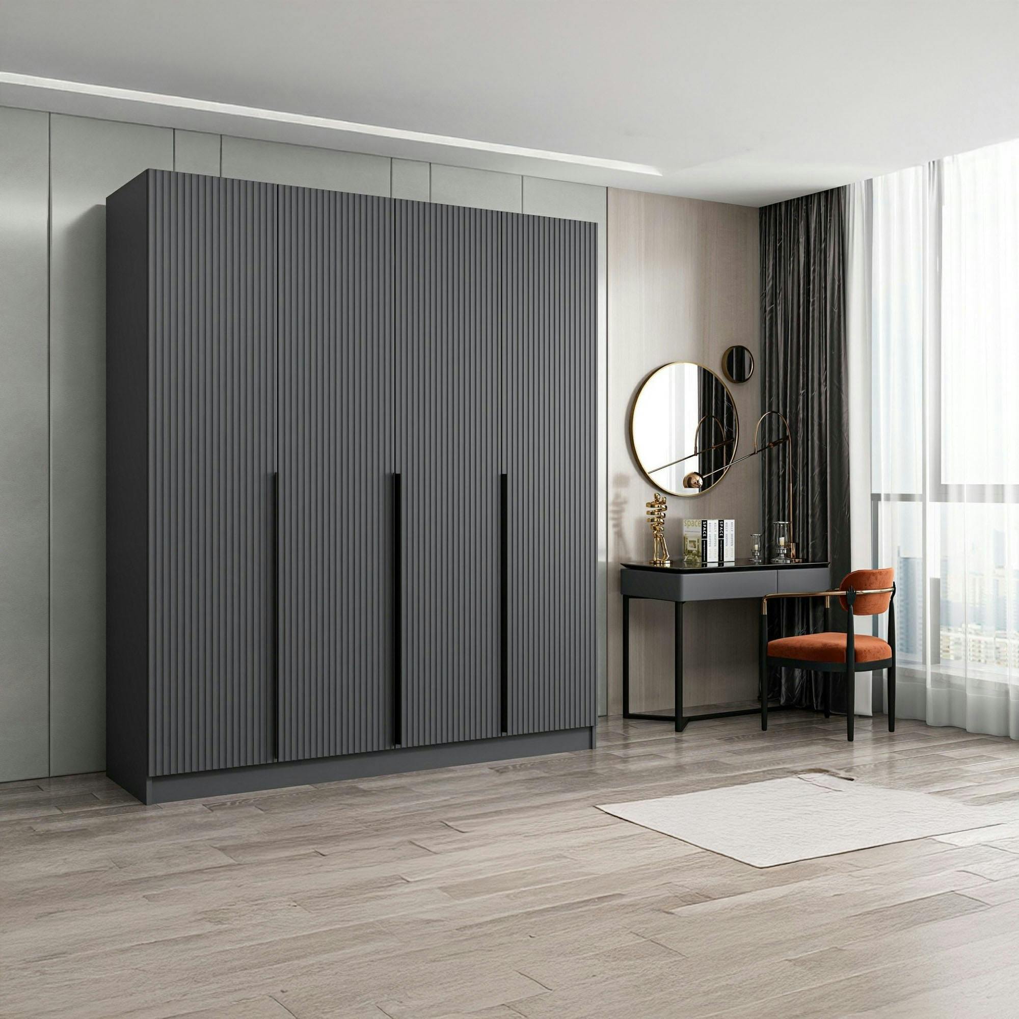 Armoire penderie design gris rainuré H 210 cm BYRON