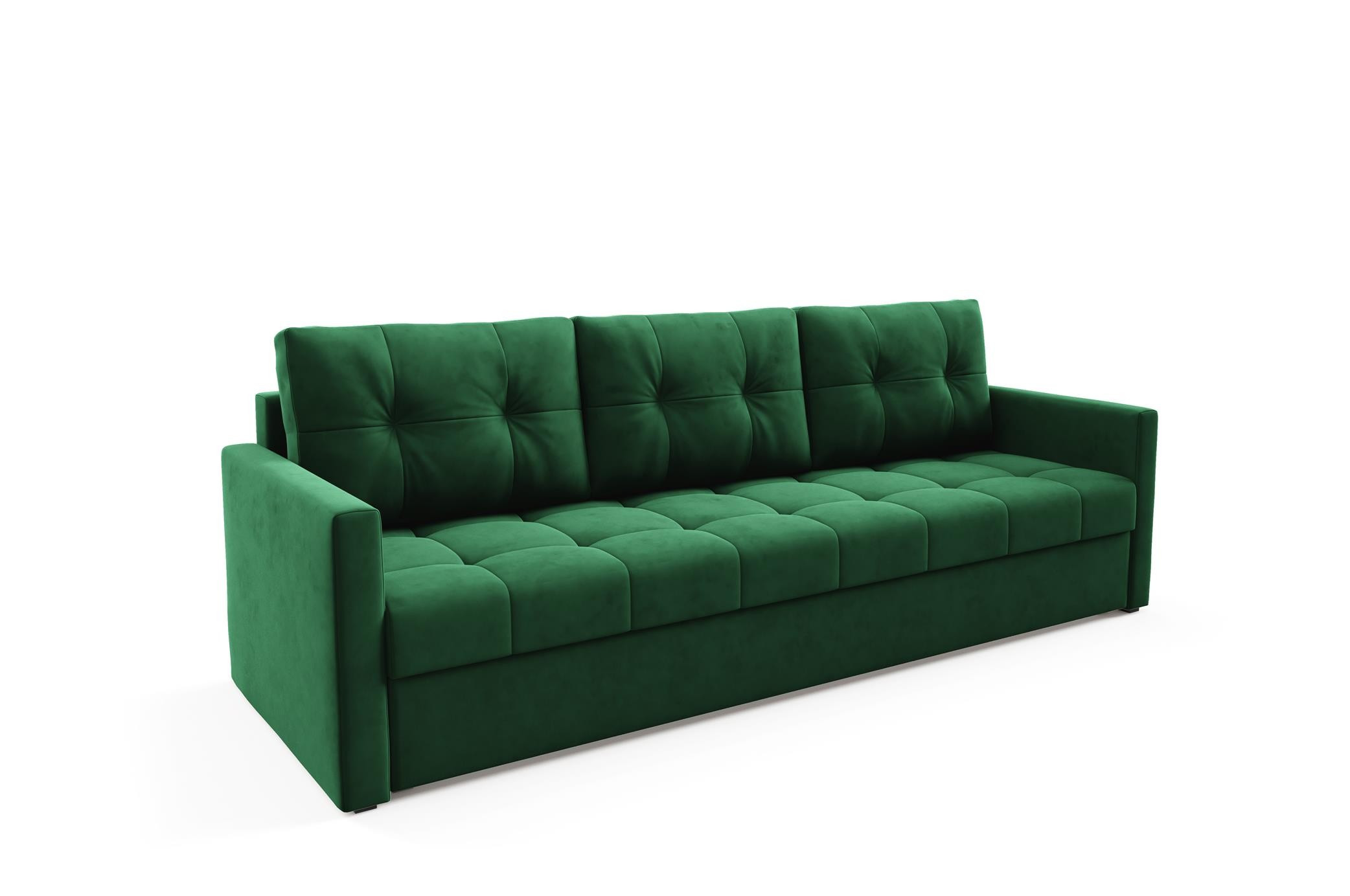 Elegancka sofa OLIVIA 230 cm z funkcją spania pikowana Zielona bonell