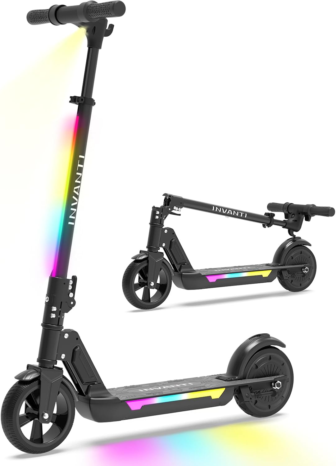 INVANTI KS03 Electric Scooter for Kids Ages 8+, 350W Peak Motor, Max 12mph & 10Miles, 7 Solid Wheel, LED Lights & Display, Double Braking, Kids Electric Scooter with 3 Adjustable Speeds & Heights