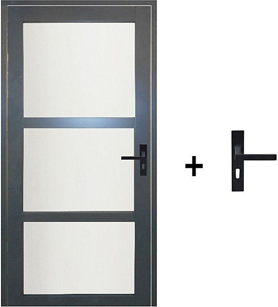 Bloc Porte Blakeria Gris Anthr Vitrée H204 X L83 Cm Côte Tableau P.gauche,poignee Gd Menuiseries