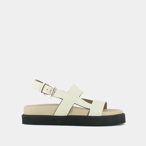 Sandales à brides croiséesen cuir glacé écru | LAGUNE